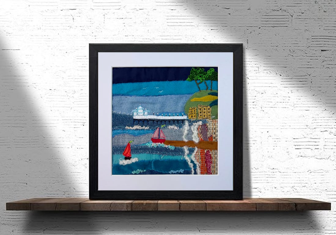 Clevedon Pier, Noth Somerset - Free Miotion and Hand Embroidery Textile Art.