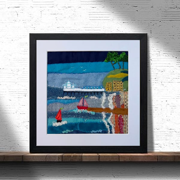 Clevedon Pier, Noth Somerset - Free Miotion and Hand Embroidery Textile Art.
