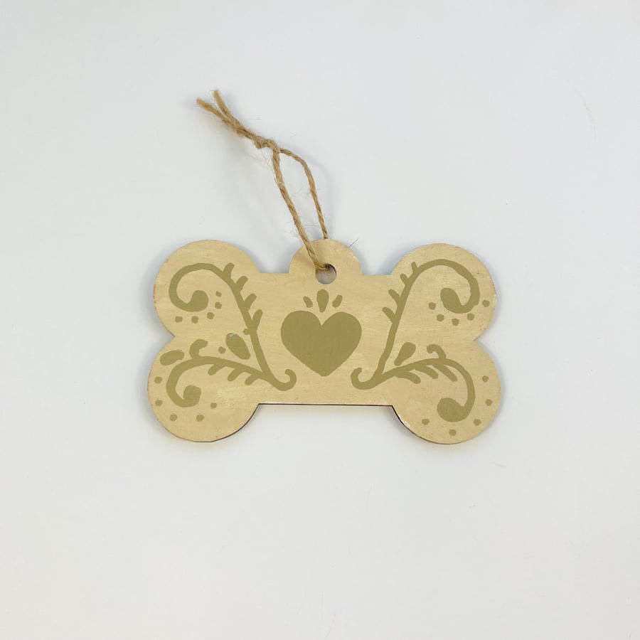 Handcrafted Wooden Dog Bone Christmas Ornament