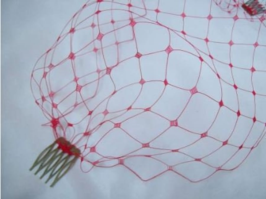 Dramatic Scarlet Red Mega Merry Widow Vintage Bridal Bandeau Birdcage Veil