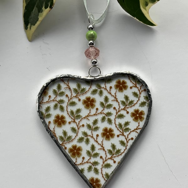 Stained Glass Ribbon Heart Suncatcher Decoration 