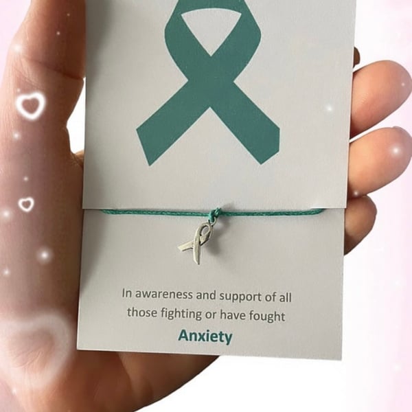 Anxiety awareness wish bracelet teal ribbon charm corded wish bracelet gift
