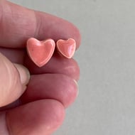 Earrings Handmade ceramic heart studs on Sterling Silver 