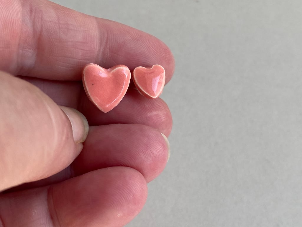 Earrings Handmade ceramic heart studs on Sterling Silver 