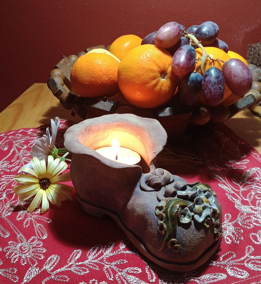 Ceramic Boot Candle, pot pourri, flower holder Earthenware Pottery Ornament