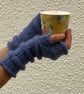 FINGERLESS MITTS , wristwarmers .'Tamar Valley'  Alpaca,wool. Dusky blue. - Image 4