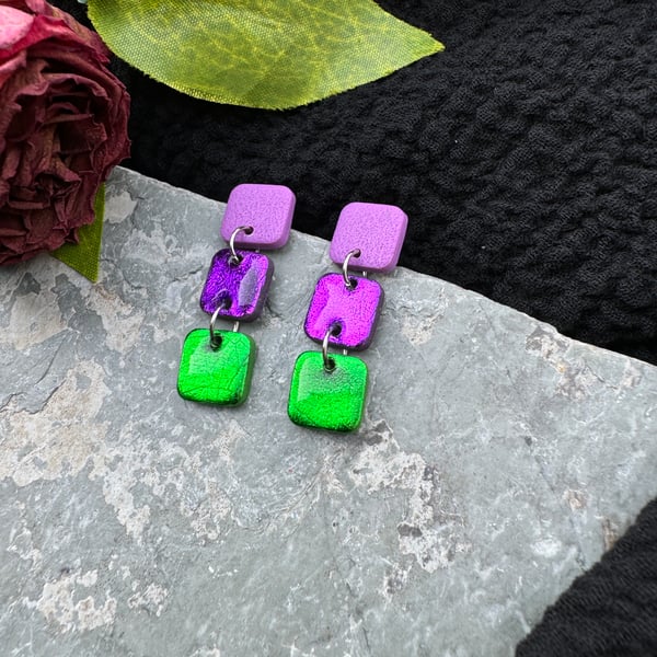 Three Square Drop Earrings