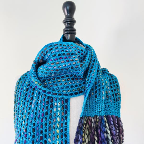 Handmade Merino Wool Scarf in Electric Blue