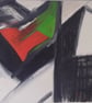 Abstract Oil Painting Mid Century Style Grey,Green,Red Back, Abstract Art, - Image 4