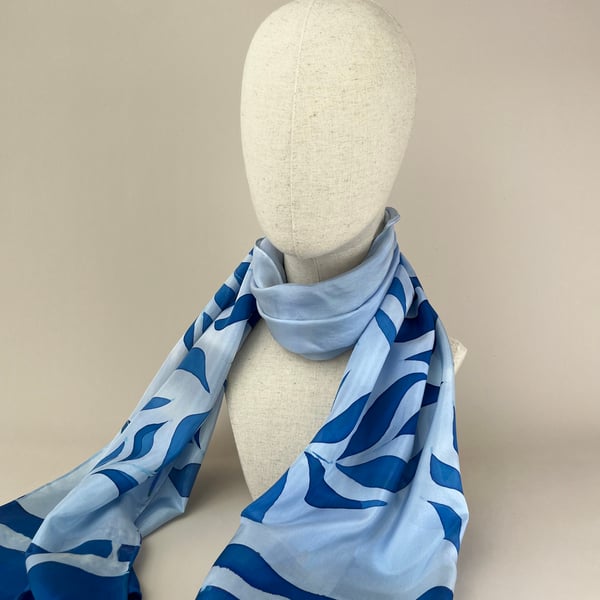 Olive Branch painted and handmade Silk Scarf a Perfect Gift in Silver and Blue