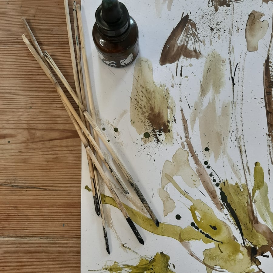 A2 large ink drawing, painting. Mushrooms.