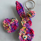 Crochet Bunny rabbit keyring with pocket hug heart 