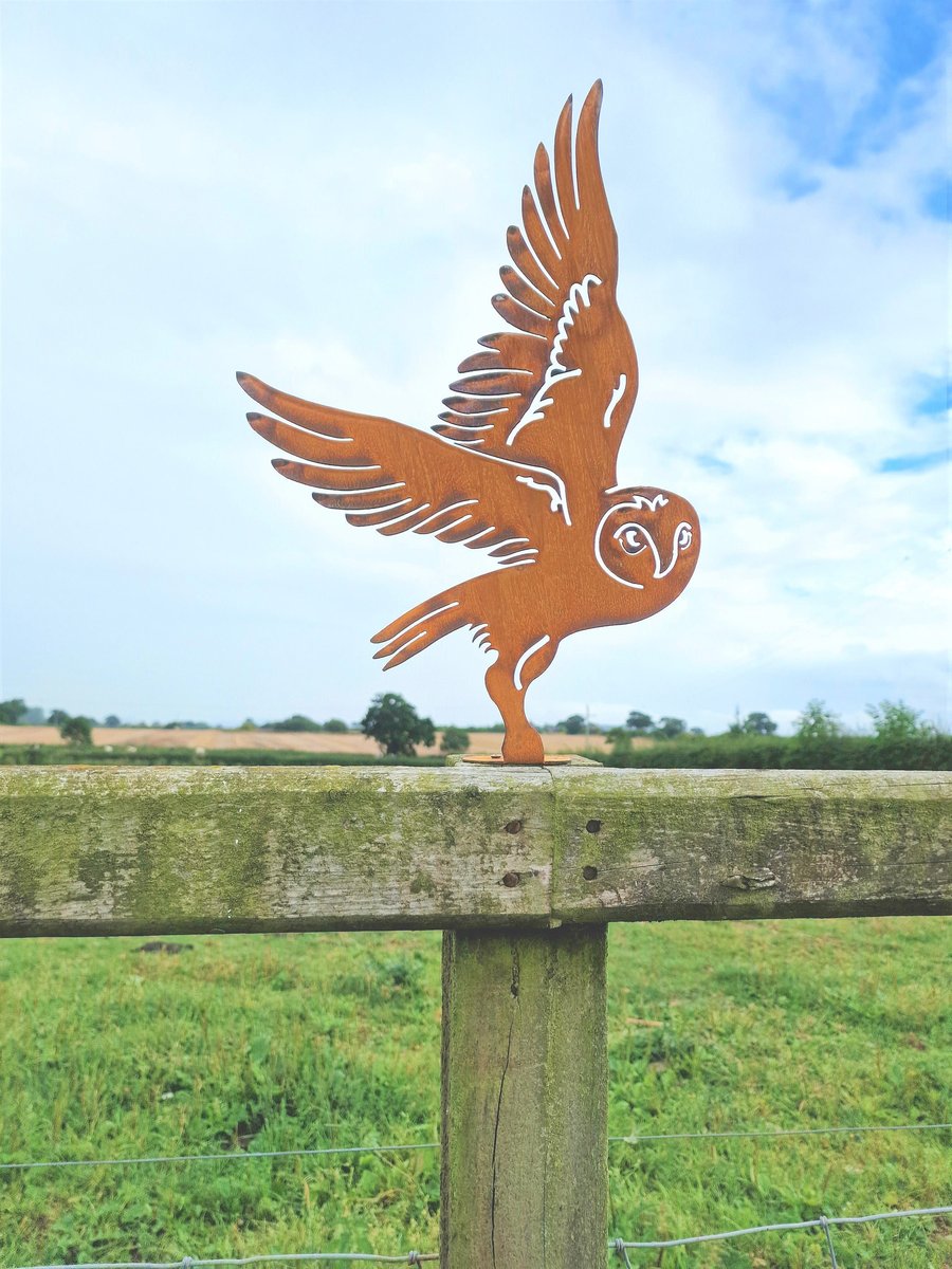 Rusted Metal Owl Fence Rusted Garden Art Sculpture Outdoor Ornaments Metal