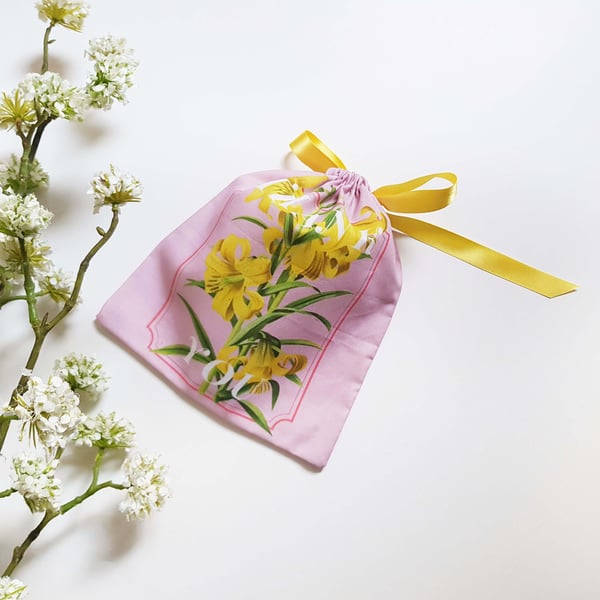 Yellow Lily Thank You Gift Pouch with Eco-Satin Ribbon