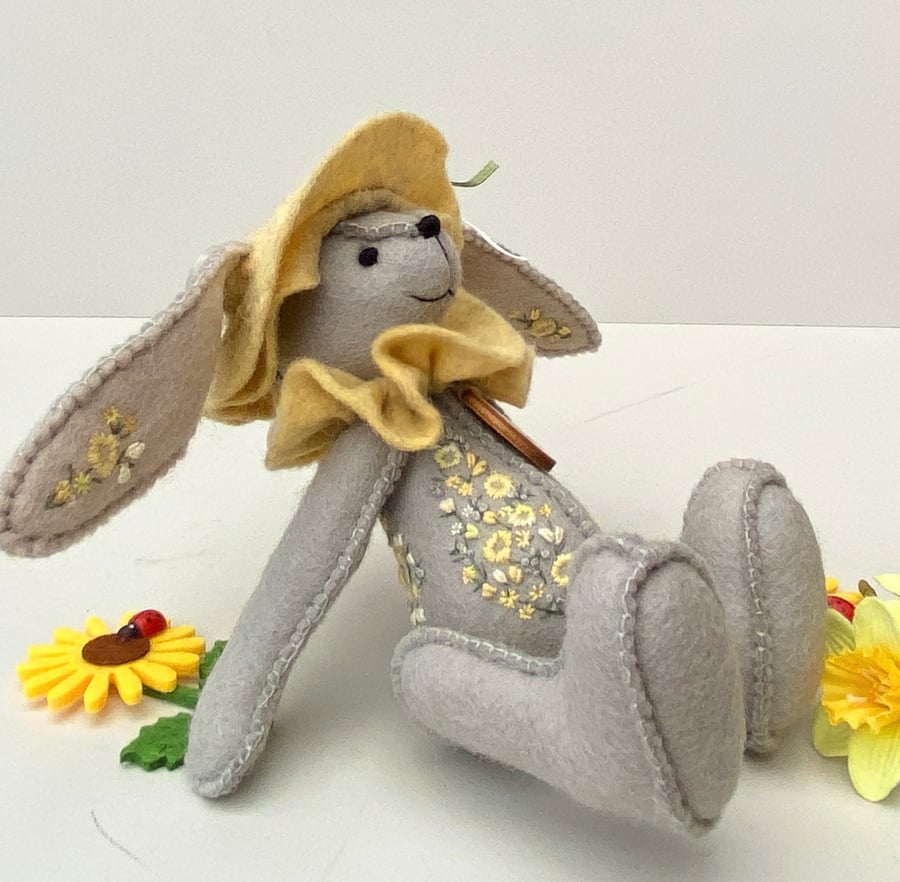 Spring rabbit bear, Easter bunny with hand embroidery, March Hare animal doll 