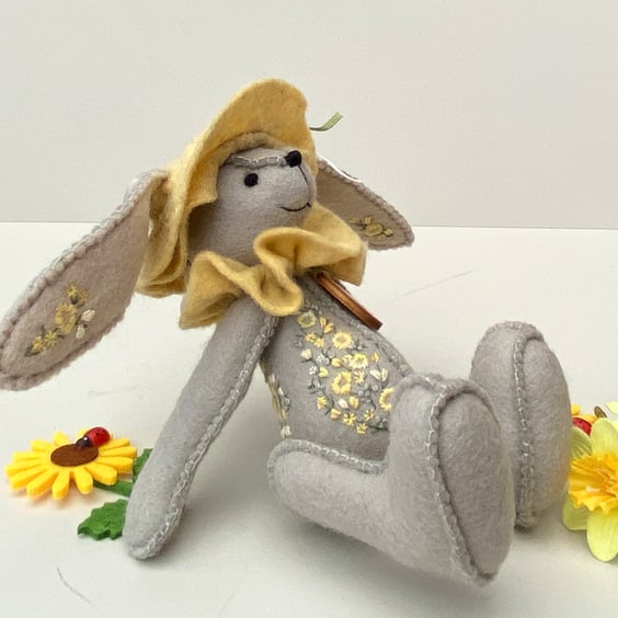 Handmade rabbit doll, embroidered bunny, rabbit teddy for collectors