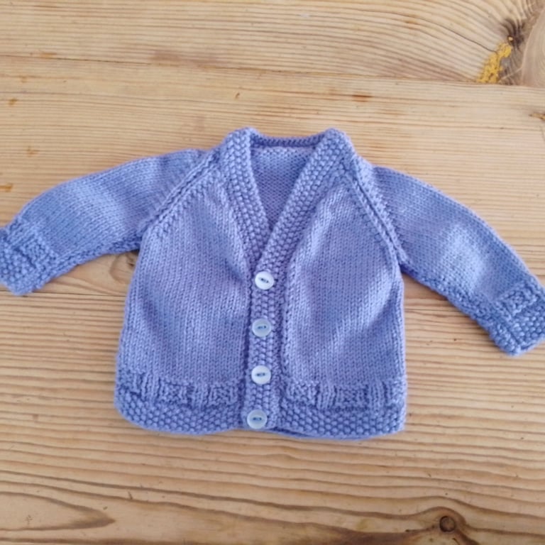 Hand knitted baby v- necked cardigan for age 0-3 months