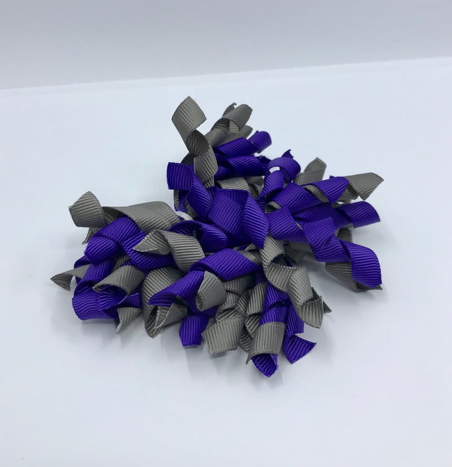 3 inch Purple and Grey Curly Corkers on Clips (pair)