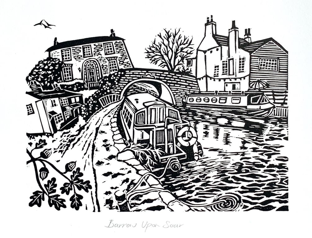 Barrow Upon Soar Black and White Lino Print