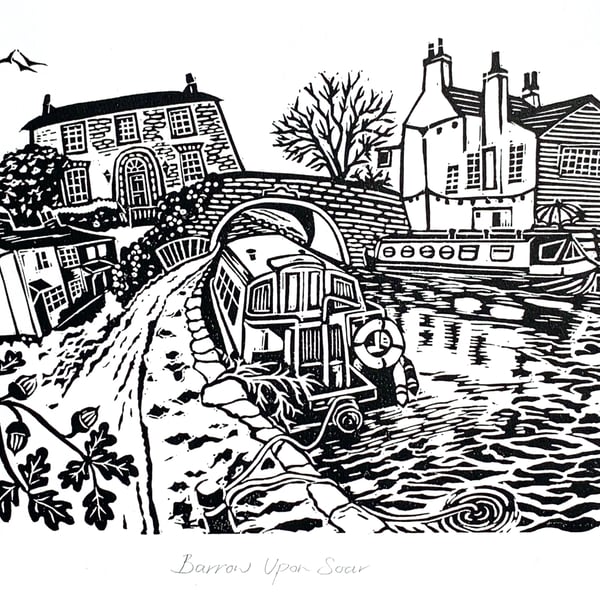 Barrow Upon Soar Black and White Lino Print