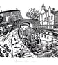 Barrow Upon Soar Black and White Lino Print