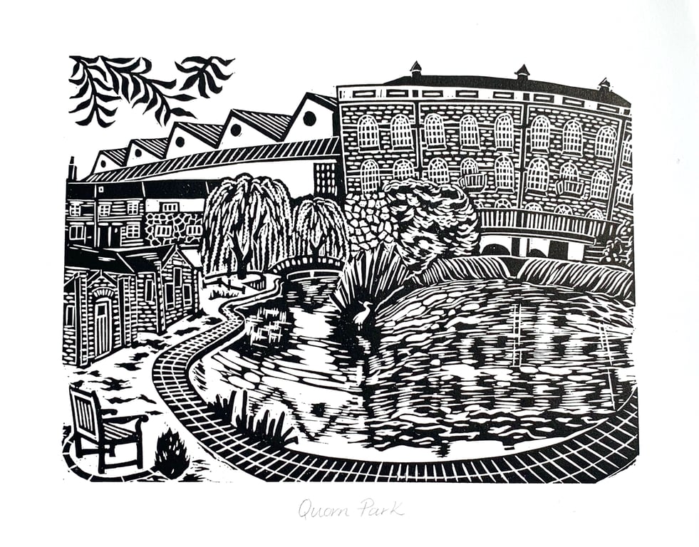 Quorn Park Black and White Lino Print