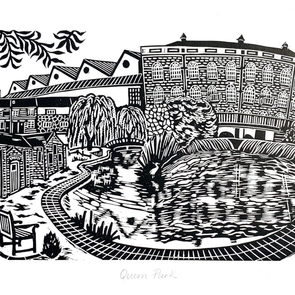 Quorn Park Black and White Lino Print