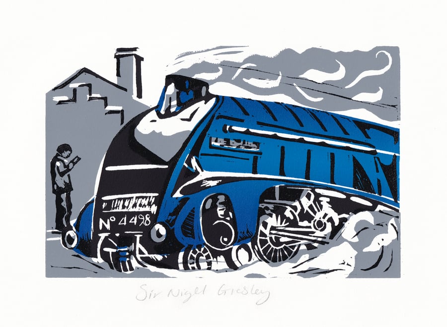 'Sir Nigel Gresley' Lino Printed Steam Train  