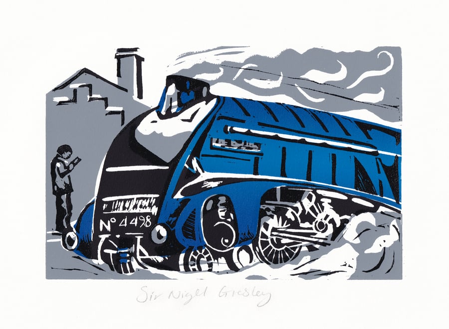 'Sir Nigel Gresley' Lino Printed Steam Train  