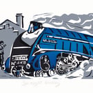 'Sir Nigel Gresley' Lino Printed Steam Train  
