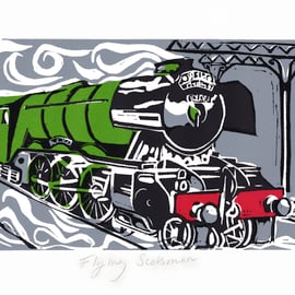 'Flying Scotsman' Lino Print Steam Train