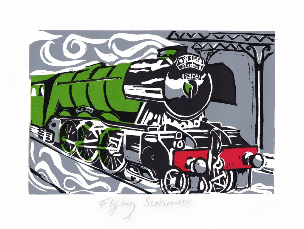 'Flying Scotsman' Lino Print Steam Train