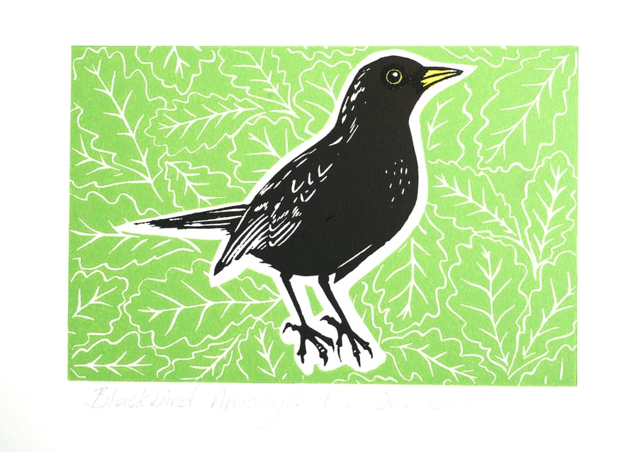 Blackbird Amongst the Oak Leaves