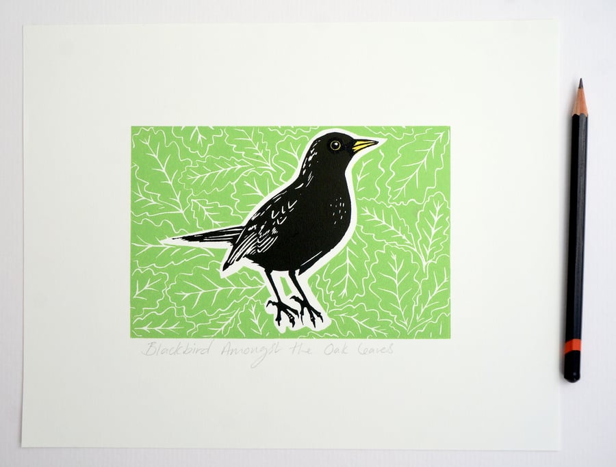 Blackbird Amongst the Oak Leaves