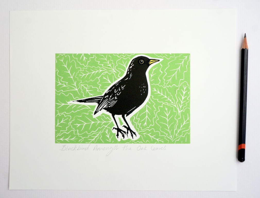Blackbird Amongst the Oak Leaves