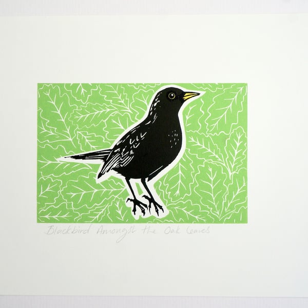Blackbird Amongst the Oak Leaves