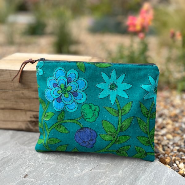 Vintage Roundelay reclaimed cotton zip pouch with dark denim back 