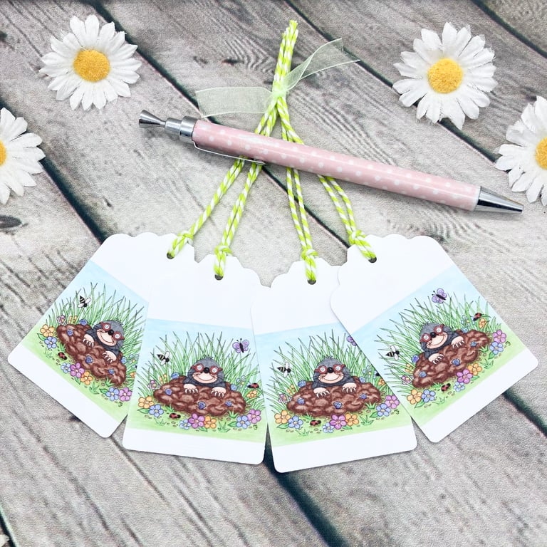 Mole In A Hole Gift Tags - set of 4 tags