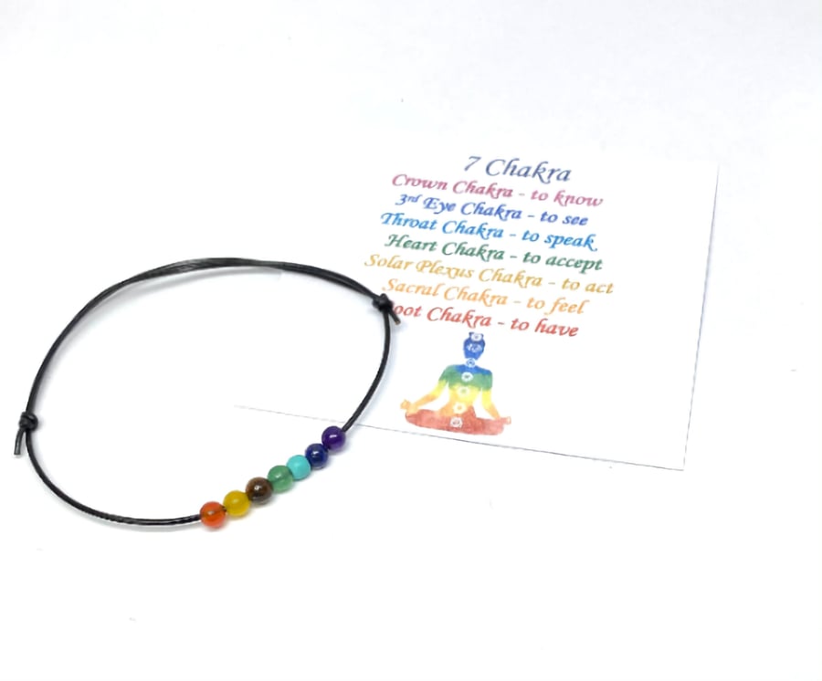 7 Chakra Bracelet Anklet 7 Tiny Crystals Gemstones Healing Gift Friendship 