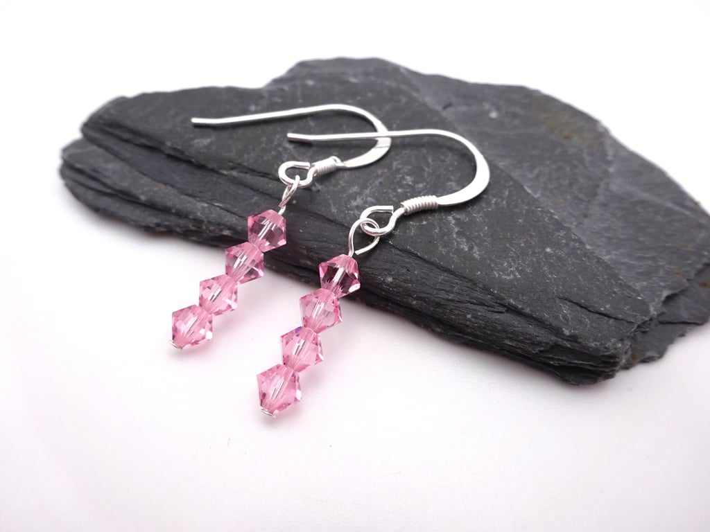 pink crystal earrings, sterling silver jewellery