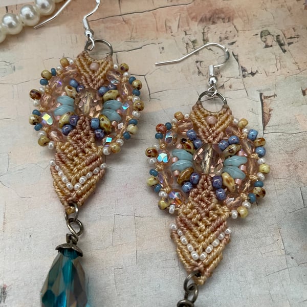 Beautiful macrame beaded drop boho earrings, gift for her, wedding guest, summer