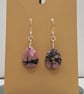 Pink zebra rhodonite faceted teardrop dangle earrings, sterling silver hooks - Image 2