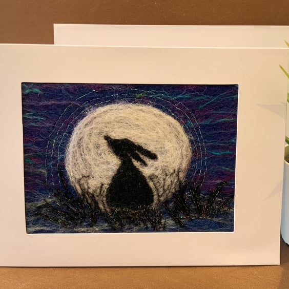 'Moon Hare' Framed Felted Art Card