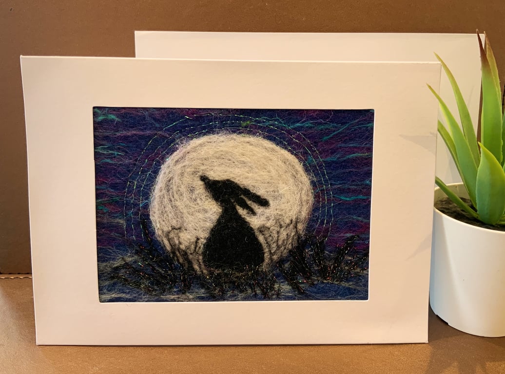 'Moon Hare' Framed Felted Art Card