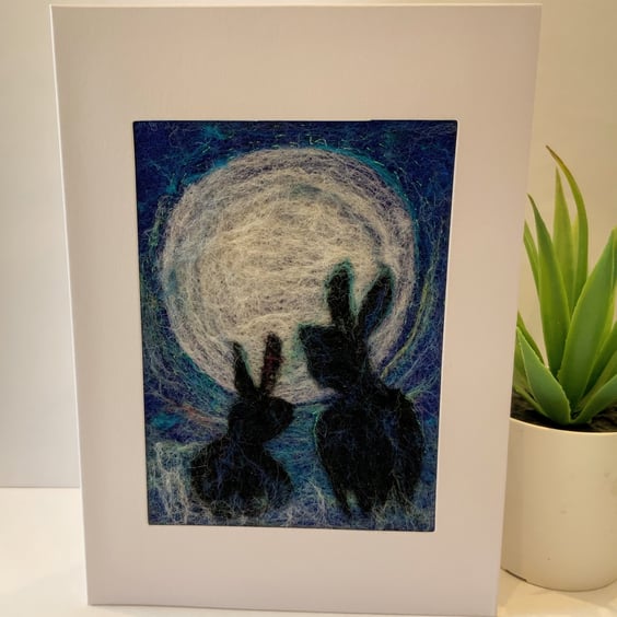 'Moon Hares' Framed Felted Art Card