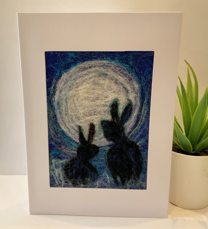 'Moon Hares' Framed Felted Art Card