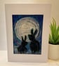 'Moon Hares' Framed Felted Art Card - Image 1