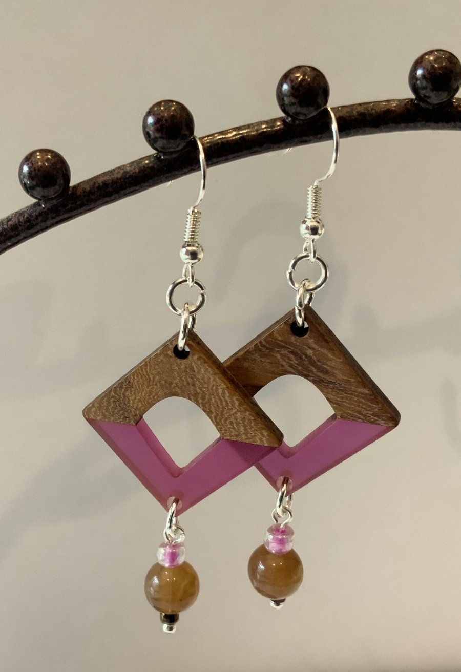 Walnut and Resin Earrings.