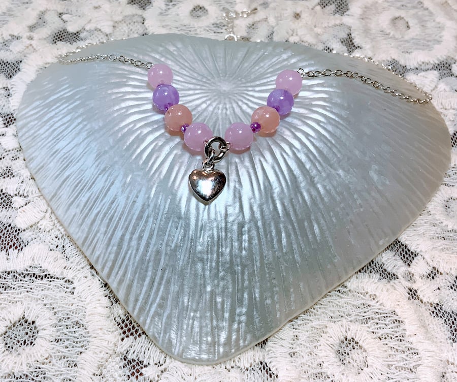 Bead & Heart Charm Childs Necklace.