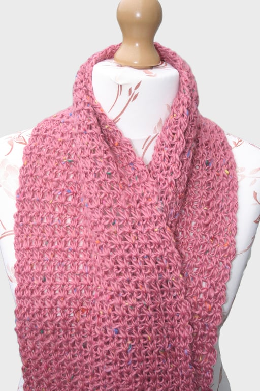 Rich Pretty Pink Crochet Scarf